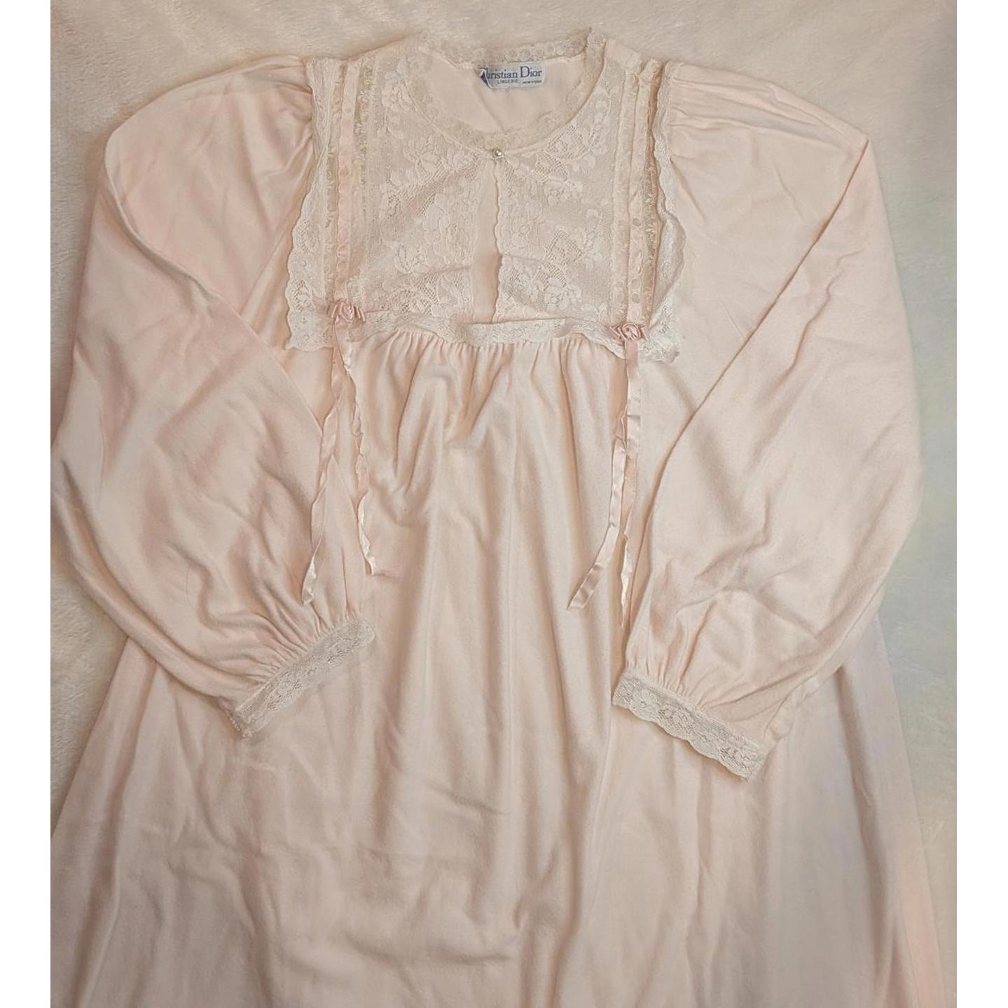 Christian Dior - Vintage Soft Pink Nylon Sleepwear Nightgown With Lace Details